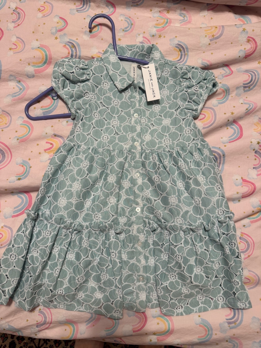 Janie and Jack Girls' Mint Lace Tiered Dress 5T NWT